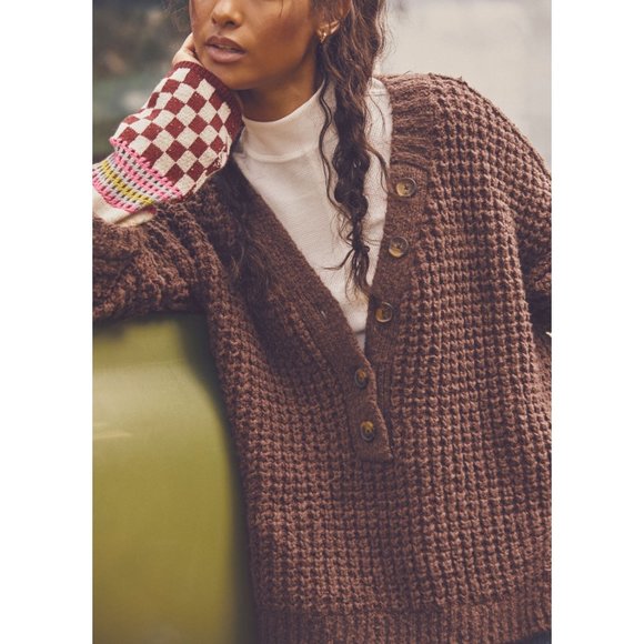 🎉 LAST CHANCE🎉 FREE PEOPLE Whistle Thermal Henley / Brownstone Combo - Picture 7 of 9